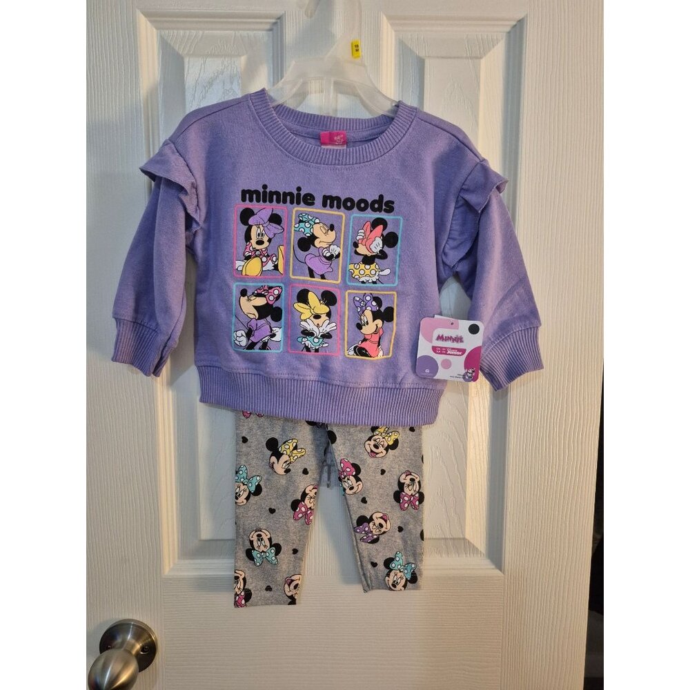 Disney Minnie Moods Toddler Outfit 18M Purple Sweatshirt & Gray Leggings Set 60%